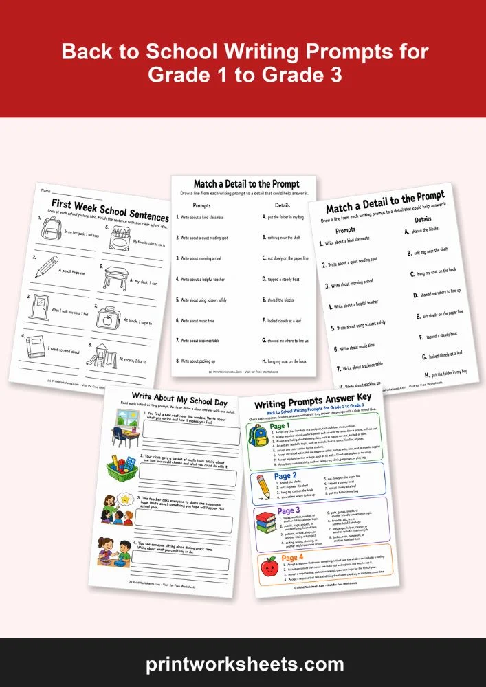 Back to School Worksheets Worksheet - Free Back to School Writing Prompts for Grade 1 to Grade 3 PDF | Free Printable