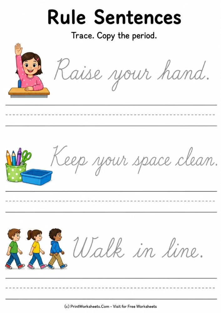 Rule sentences cursive tracing worksheets for 2nd grade