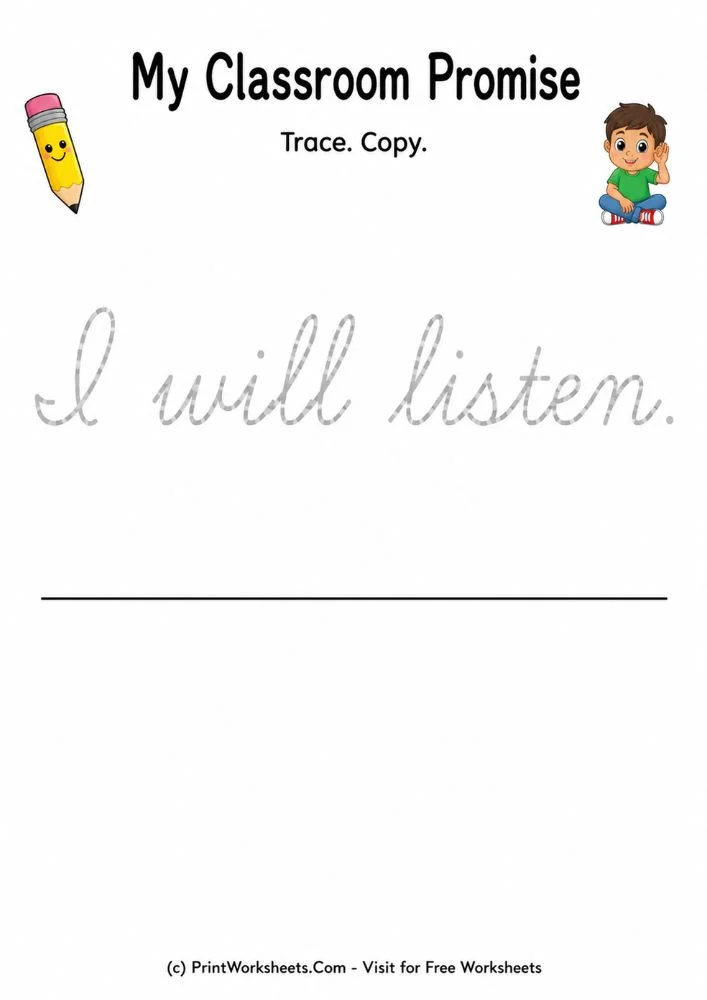 My classroom promise cursive writing practice worksheets