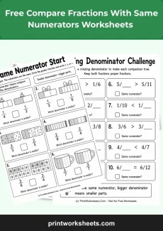 Fractions Worksheet - Free Compare Fractions With Same Numerators Worksheets | Free Printable