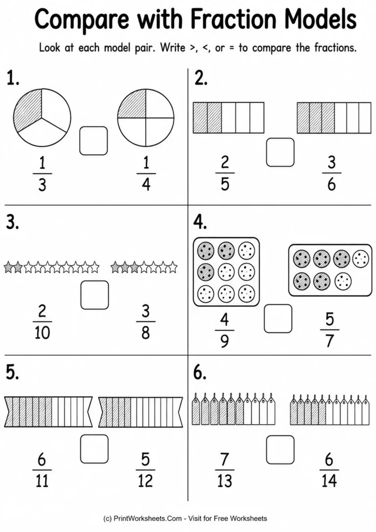 compare-fractions-with-unlike-denominators-worksheets-for-grade-4-page-1 compare fraction models