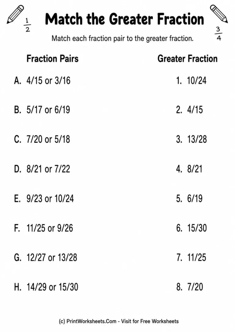 compare-fractions-with-unlike-denominators-worksheets-for-grade-4-page-2 Text: match greater fractions
