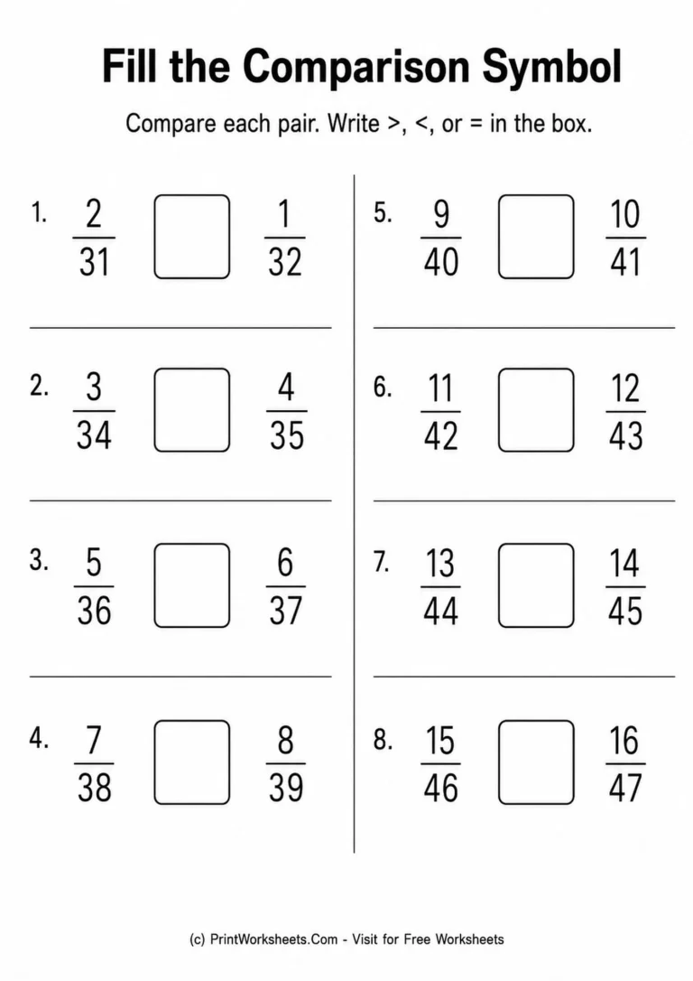 compare-fractions-with-unlike-denominators-worksheets-for-grade-4-page-3 fill comparison symbols