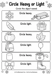 Circle heavy or light comparing weight worksheets