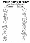 Match heavy to heavy kindergarten measurement worksheets