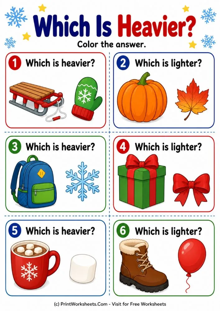 Which is heavier coloring math worksheets