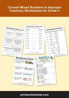 Fractions Worksheet - Convert Mixed Numbers to Improper Fractions Worksheets for Grade 4 | Free Printable