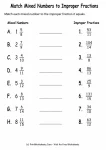 Match mixed numbers to improper fractions practice worksheet