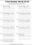 Trace cursive number words 20-30 worksheets pdf