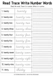 Cursive math vocabulary tracing grid for numbers 20-30