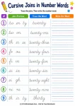 Cursive joins in number words handwriting worksheets