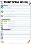 Number words 20-30 review cursive writing practice