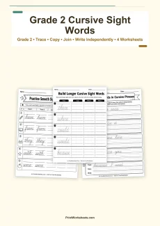 Cursive Writing Worksheet - 5 Free Cursive Sight Words Tracing Worksheets PDF | Free Printable