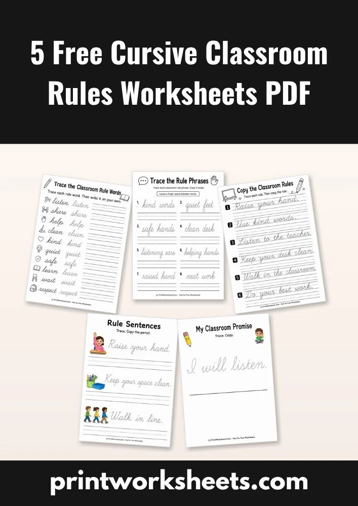 Cursive Writing Worksheet - 5 Free Cursive Classroom Rules Worksheets PDF | Free Printable