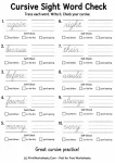 Cursive sight word check self assessment handwriting worksheets