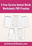 Free printable cursive animal words worksheets pdf pack