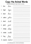 Copy the cursive animal words worksheets vocabulary