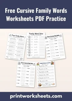 Cursive Writing Worksheet - Free Cursive Family Words Worksheets PDF Practice | Free Printable