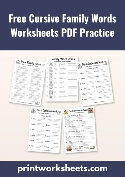 Free Cursive Family Words Worksheets PDF Practice