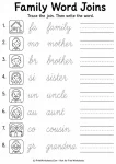 Family word joins cursive handwriting practice worksheets