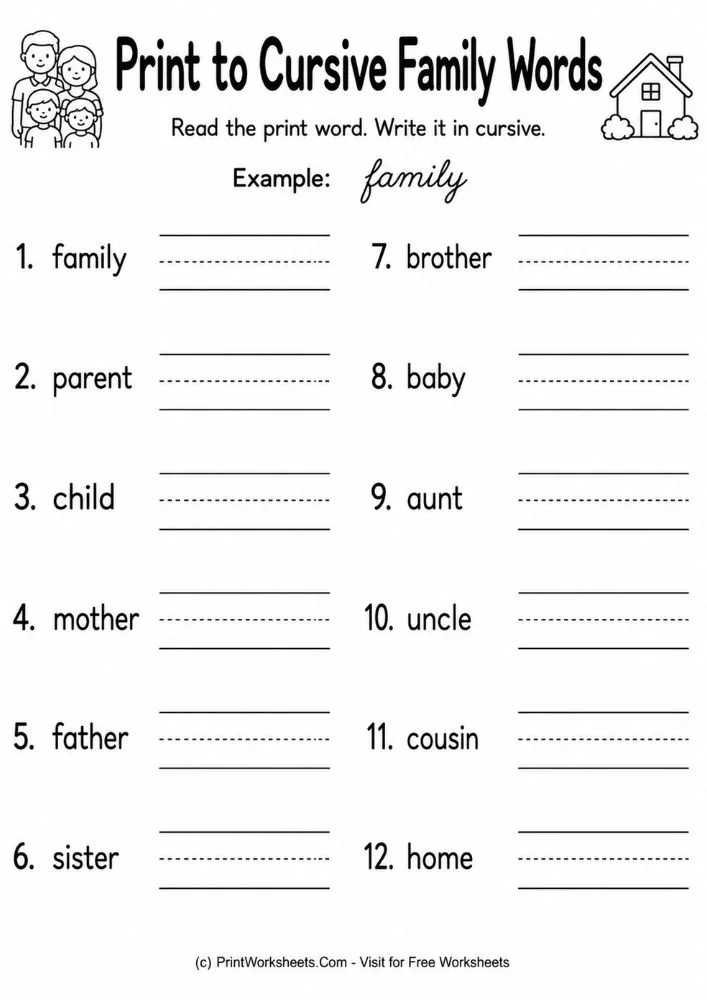 cursive-writing-practice-family-vocabulary-words-page-3 Print to cursive family words handwriting printable
