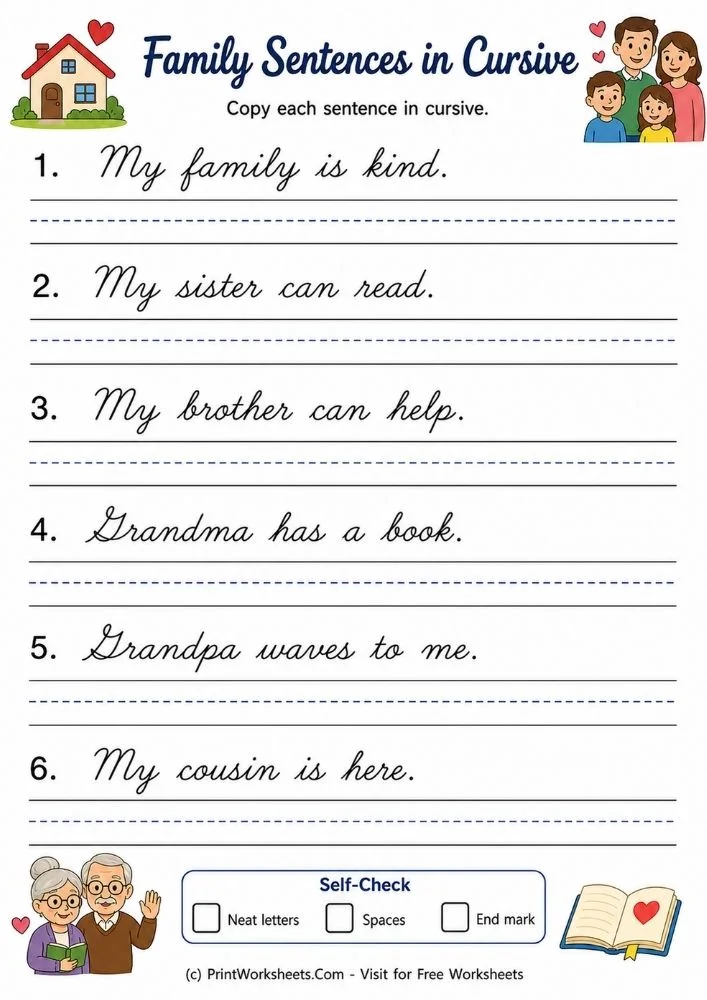 cursive-writing-practice-family-vocabulary-words-page-5 Free Cursive Family Words Worksheets PDF Practice - Worksheet Image