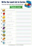 Write the lunch list cursive vocabulary worksheets