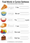 Free Cursive Food Words Worksheets PDF Practice - Worksheet Image