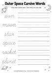 Outer space cursive words tracing worksheets pdf