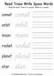 Read trace write space words cursive worksheets