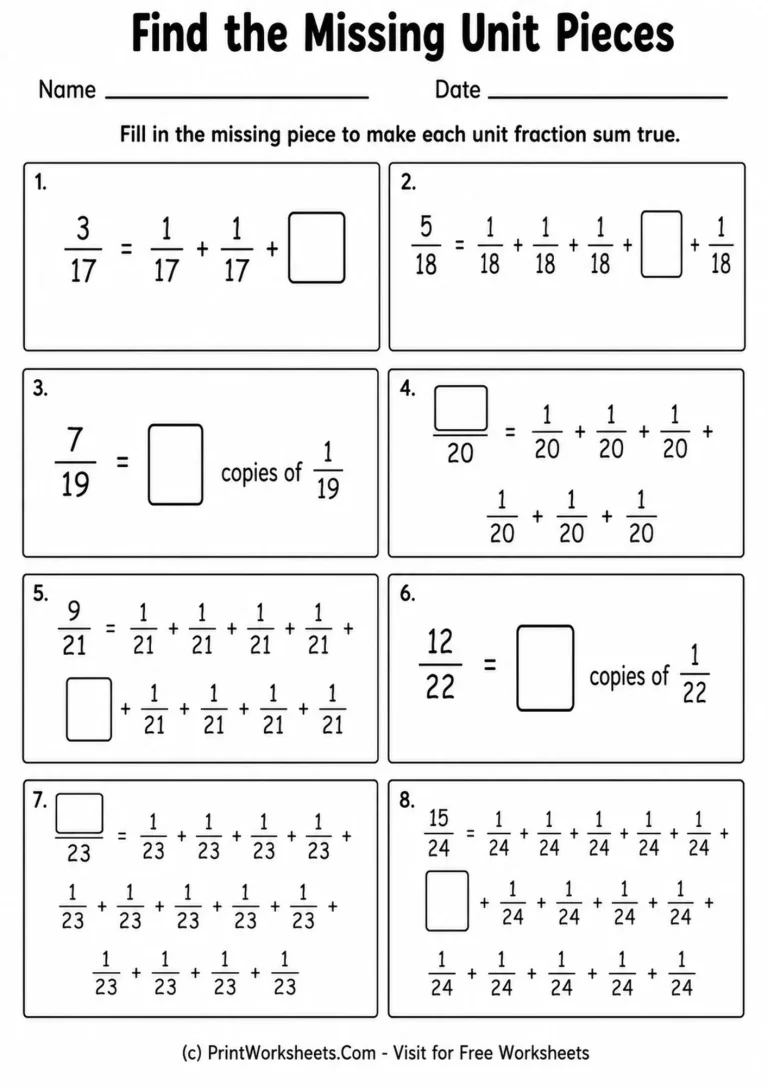 decompose-fractions-into-unit-fractions-worksheets-for-grade-4-page-3 decompose fractions missing pieces