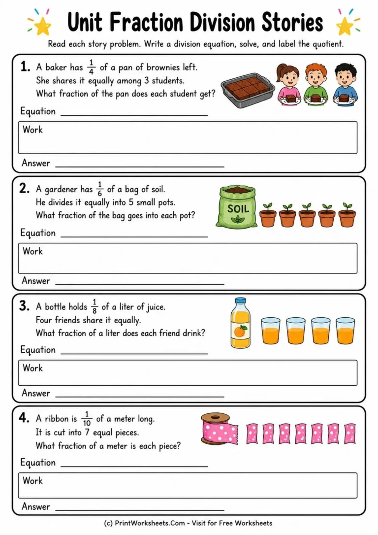 Unit fraction division story problems for Grade 5