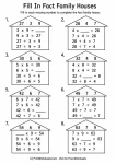 Complete missing numbers in multiplication and division fact houses