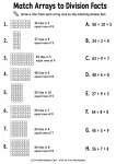 Matching worksheet with eight tile arrays and eight scrambled division equations