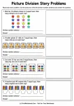 Picture division story problems with rows, trays, boxes, and cups