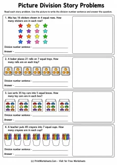 Division Worksheets Worksheet - Division Number Sentences from Pictures Worksheets for Grade 3 | Free Printable