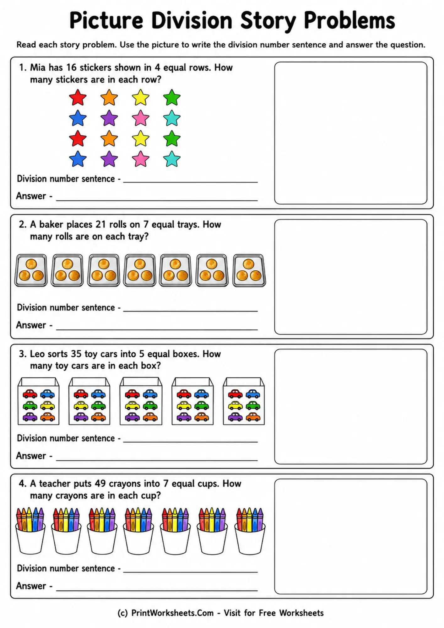 Division Worksheets Worksheet - Division Number Sentences from Pictures Worksheets for Grade 3 | Free Printable