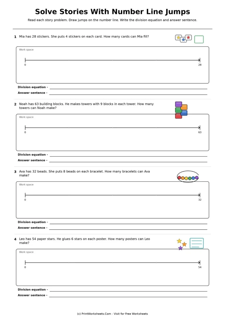 division-on-number-lines-worksheets-for-grade-3-page-4 Free Division on Number Lines Worksheets for Grade 3