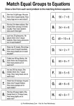Grade 3 matching worksheet with eight equal-groups word problems and scrambled division equations