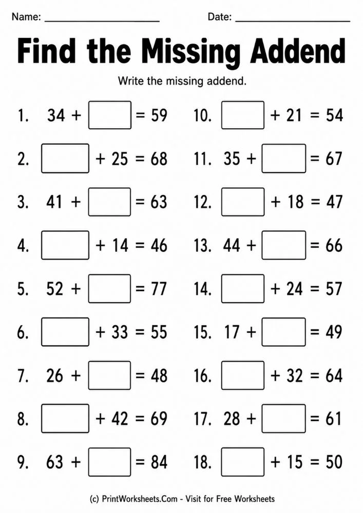 double-digit-addition-missing-addends-worksheets-page-1 Build the missing number place value double digit addition missing addends worksheets