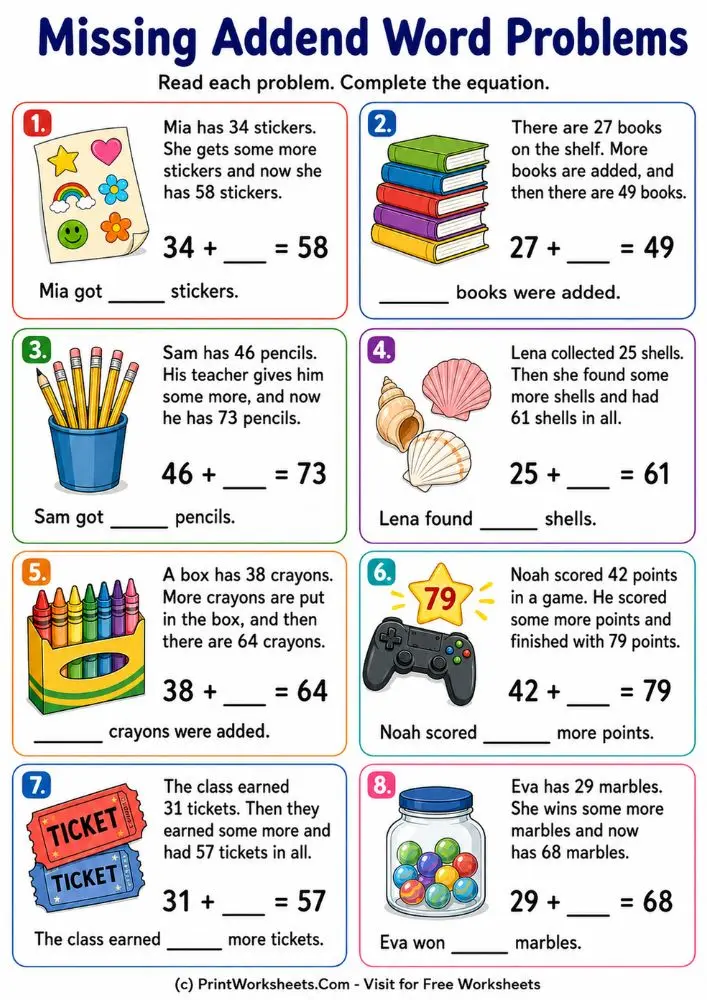 double-digit-addition-missing-addends-worksheets-page-5 Missing addends in columns vertical double digit addition practice
