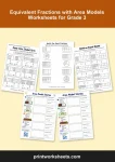 Free equivalent fractions with area models worksheets for grade 3 pdf pack