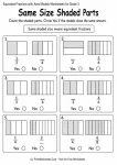 Same size shaded parts equivalent fractions with area models worksheets for grade 3