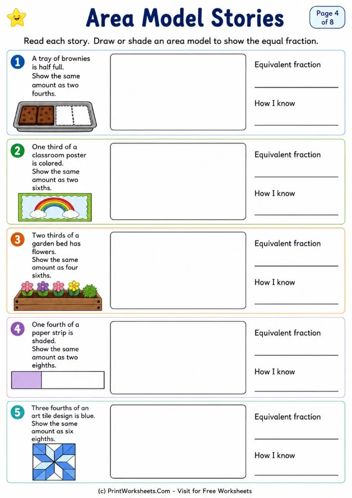 Area Model Stories Area model stories real world fraction word problems