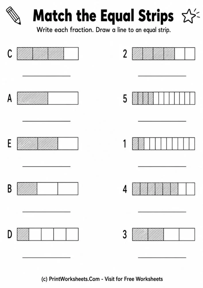 Match the Equal Strips Match the equal strips 3rd grade fraction tape diagrams