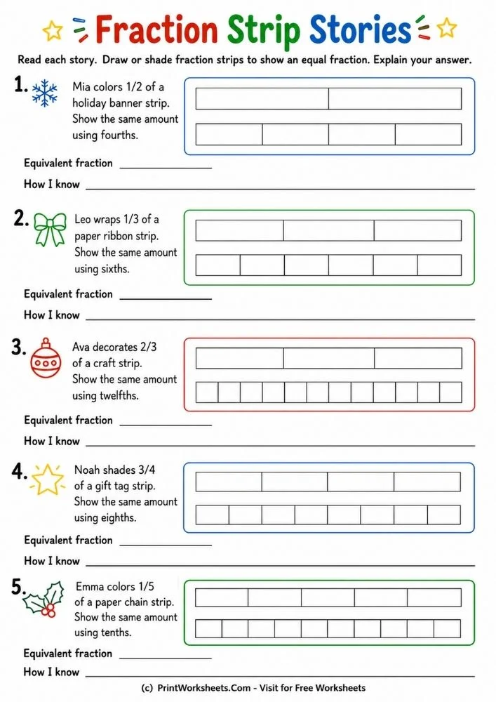 Fraction Strip Word Problems Fraction strip stories and word problems for grade 3