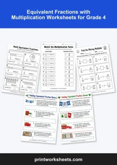 Fractions Worksheet - Equivalent Fractions with Multiplication Worksheets for Grade 4 | Free Printable
