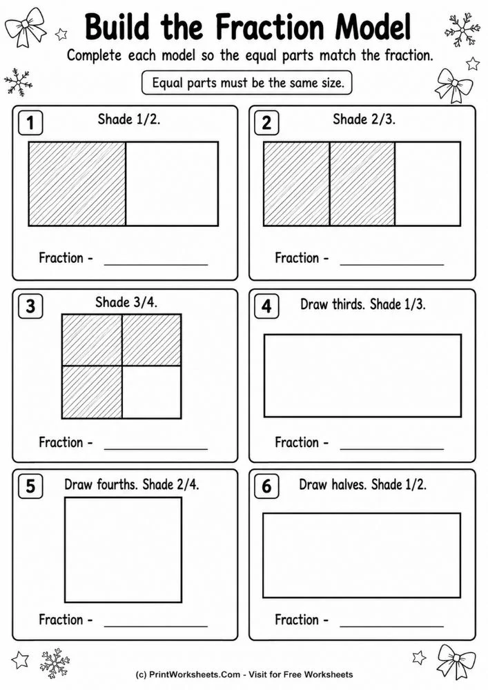 Build fraction models with halves thirds and fourths