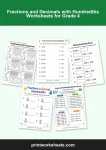 Fractions and decimals with hundredths worksheets for grade 4 bundle.