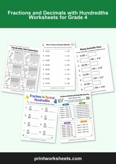 Fractions Worksheet - Fractions and Decimals with Hundredths Worksheets for Grade 4 | Free Printable